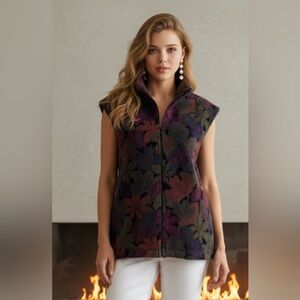Vintage Floral Leaf Vest Jacket Zip Up Canada